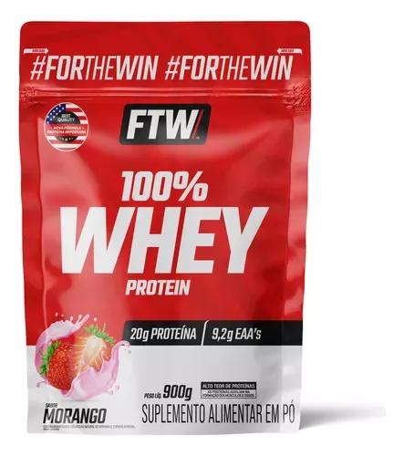 Whey Protein 100% Concentrado Refil 900g Sabor Morango - Ftw